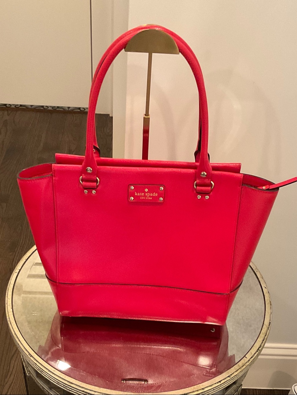 kate spade Bright Red Leather Tote with Gold Hardware